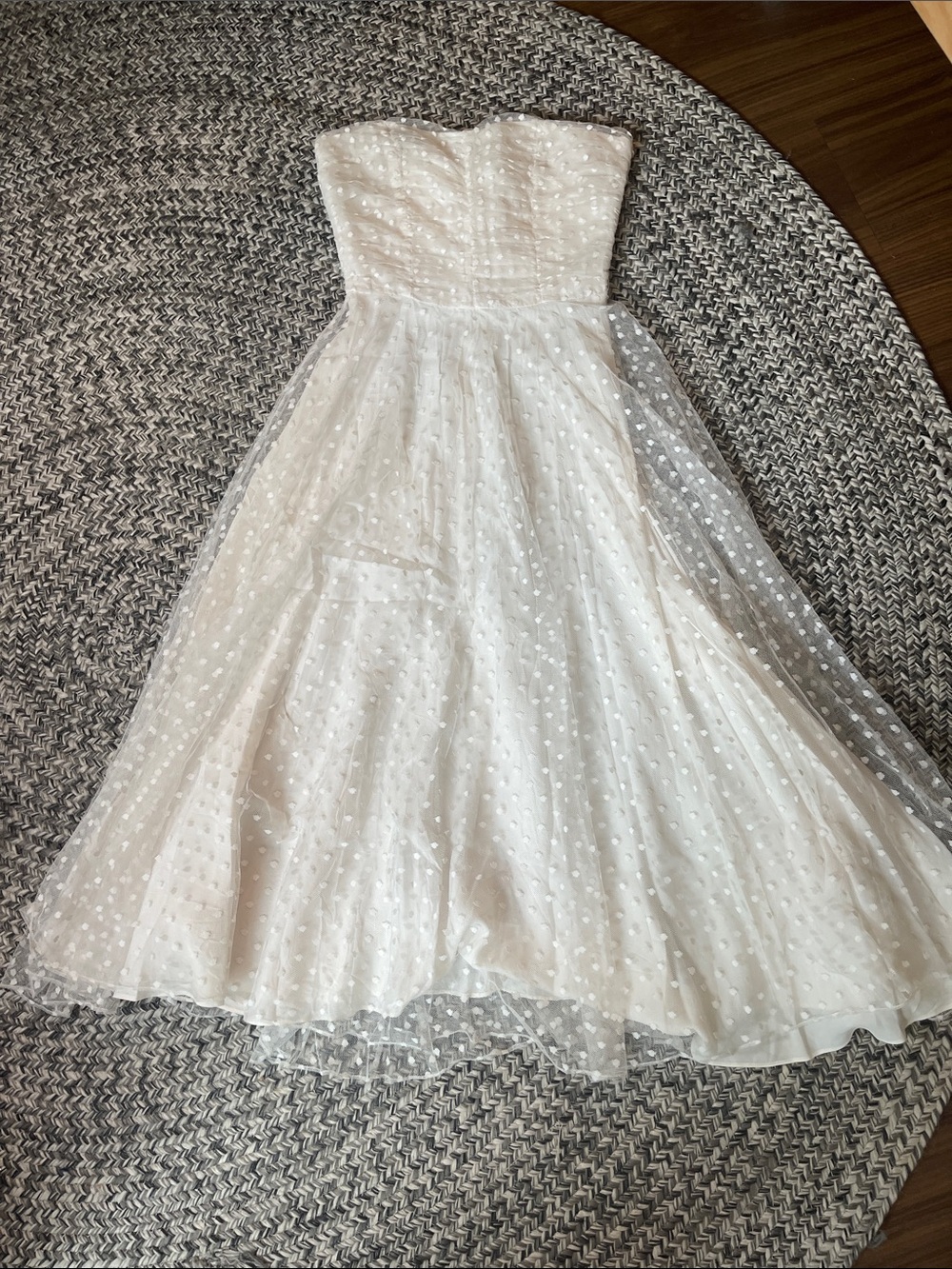Roberta Bridal Strapless White Polka Dot Tulle Gown